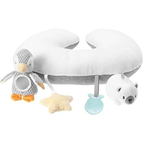 Nuby Penguin Tummy Time Pillow for Babies, Grey and White Plush Nursery Accessories, 1 Count (Pack of 1)