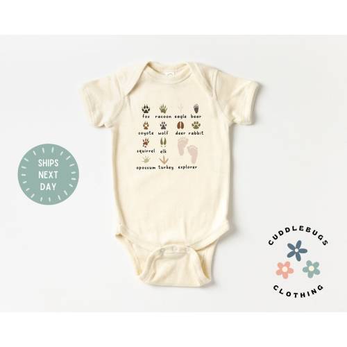Adventure Baby ONSIES® Brand Bodysuit - Explorer - Wild Animal Paw Prints - Hunting - Outdoor Lover - Camping - Nature - Explore - New Baby