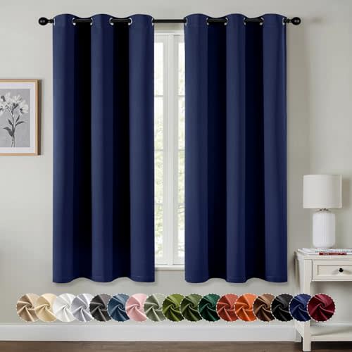 MIULEE Blackout Curtains for Bedroom 2 Panels 40 x 63 Inch Long Navy Blue | Thermal Insulated, Living Room Darkening Grommet Drapes, Noise Reducing, Light Blocking Window Treatments