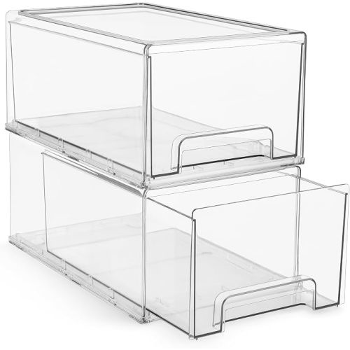 Sorbus Large Clear Stackable Storage Drawers – 2-Pack Plastic Organizer Bins with Handles – Stackable Pull-Out Storage Drawers for Closet, Pantry, Office, Bathroom, Craft, and Toy Organization