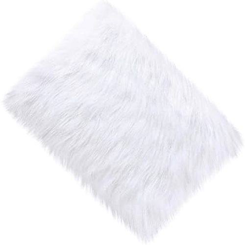 14x10 inches 1pcs Rectangle Faux Fur Plush Cushion, Area Rugs Fluffy Carpet Mini Small Size Fit,for Tabletop Photography,Home Decor,Product Display,Locker Accessories for Girls (White)
