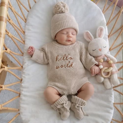 Hello World Birth Announcement Bundle- Organic Cotton - Baby Shower Gift,Newborn Clothing - Custom Embroidery-