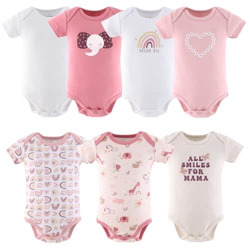 The Peanutshell Baby Girl Short Sleeve Bodysuits - 100% Cotton Infant Outfits, 0-24 Months - Rainbow Safari