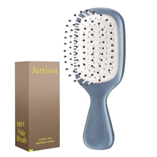 Mini Hair Bursh for Women Men and Kids, Protable Travel Size Hair Brush for Pockets Purses, Mini Detangler Brush for All Hair Types, Small Paddle Brush for Detangling (Blue)