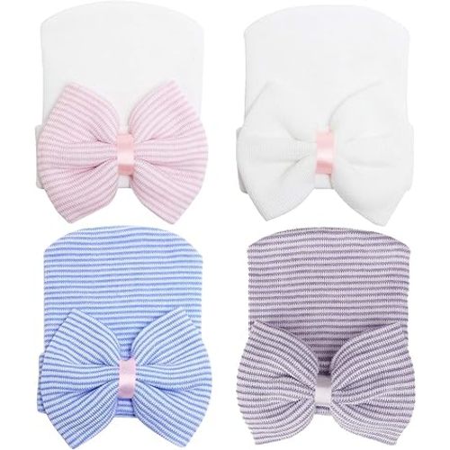 Zando Big Bow Baby Hats Newborn Hospital Hat Lightweight Cotton Infant Beanie Nursery Knot Headband Photo Accessories Gift