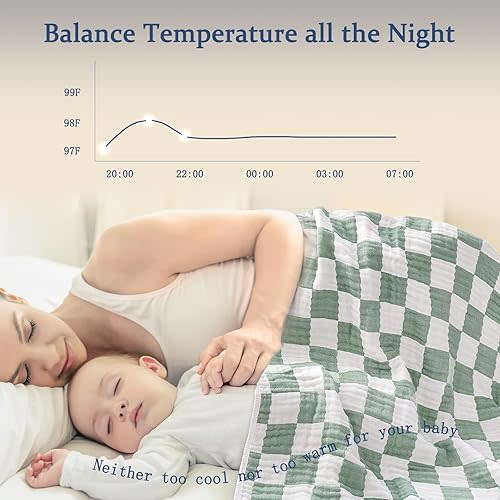 Muslin Baby Blanket Unisex Sage Green Checkerboard Toddler Blanket for Bed, 70% Cotton and 30% Rayon Breathable Swaddle Blankets for Newborn Infant 43 x 43 Inches