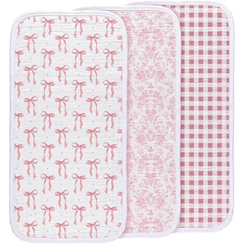 Gilprop 3 Pieces Changing Pad Liner Waterproof Diaper Mat 27.56 x 13.98 Inch Washable Pads for Baby Cotton Pink White Gift for New Parents for Nursery Travel Home