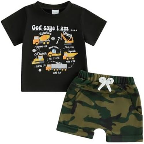 MERSARIPHY Toddler Baby Boy Clothes Trucks Letters Short Sleeve Tops Shirt Casual Shorts Sets 2Pcs 2T 3T 4T Summer Outfit