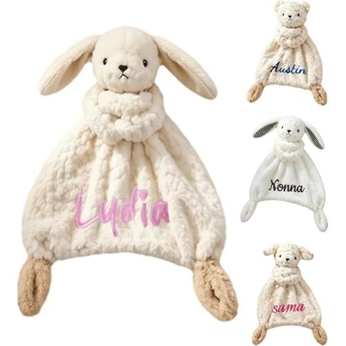 Personalized Embroidered Bunny Lovey Blanket with Name, Custom Soft Toddlers Security Blanket for Boy GILR, Baby Comfort Towel, Newborn Soft Sleeping Gifts for Baby Shower Birthday Easter Christmas