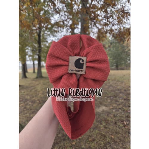 READY TO SHIP Brick Red Bow on Clip Bow Headwrap or Messy Headwrap with C hartt Patch Add-on