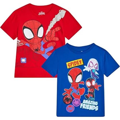 Marvel Spiderman Boys Graphic Tees - 2 Pack Spidey and His Amazing Friends Short Sleeve Spider Man Shirts for Toddler & Kids