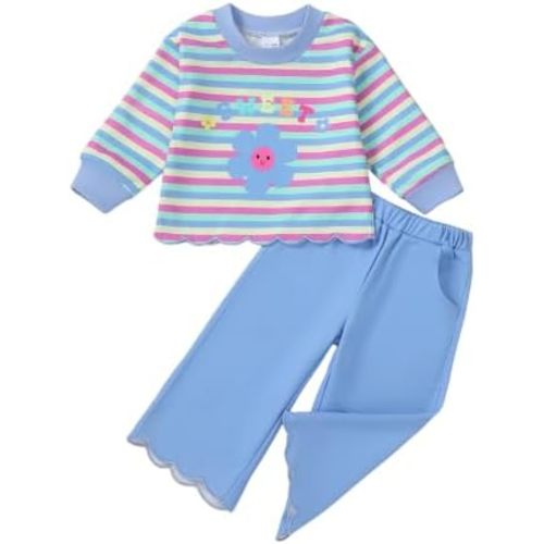 Mioglrie Toddler Baby Girl Clothes Fall Winter Outfits Long Sleeve Shirt Wide-Leg Pants Set Baby Girls' Clothing Set