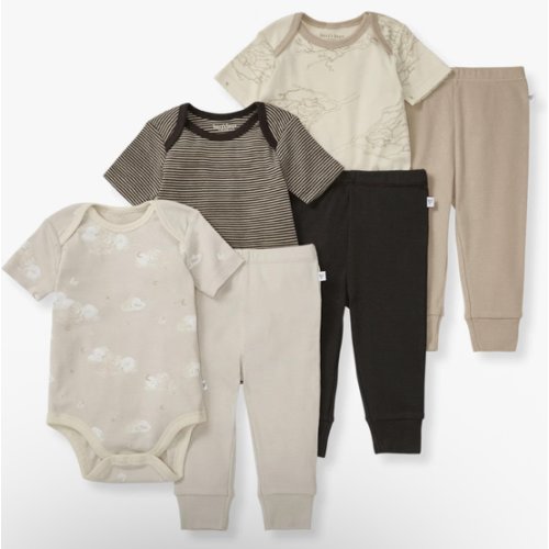 Burt's Bees Baby Unisex Bodysuits and Pants Set, 100% Organic Cotton, 6 Piece