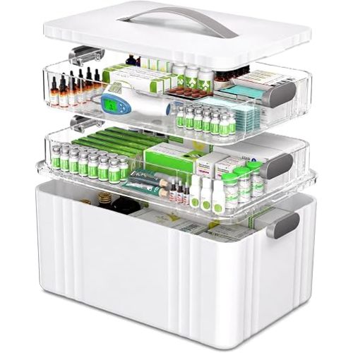 ARSTPEOE 3-Tier Medicine Organizer - Portable Medicine Cabinet with Handle