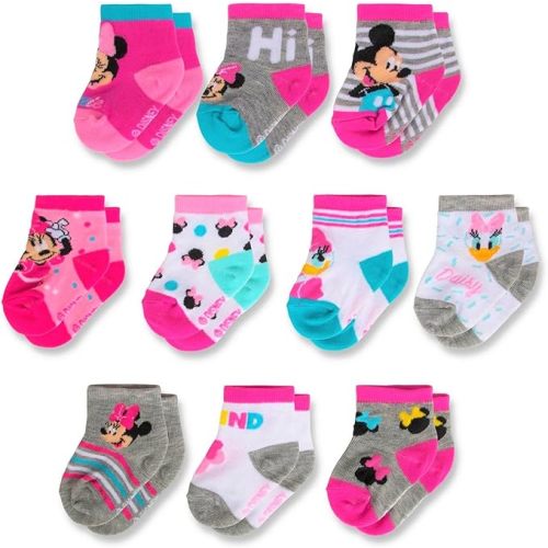Disney baby-boys Baby Girls & Boys Minnie Mouse, Mickey Mouse, Baby Shark, Justice League 10-pack Infant Sock 0-24 Months
