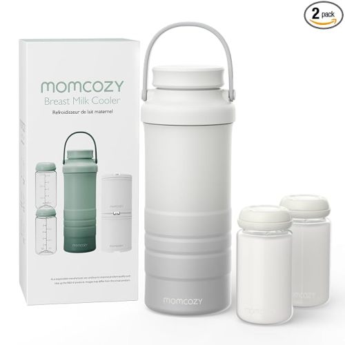 Momcozy 22oz Portable Breast Milk Cooler for Outdoor, Life Saver with 360° Total Cooling for 24 Hours, Larger Capacity Travel Breastmilk Chiller with 2pcs Baby Bottles for Breastmilk Storage, Cream