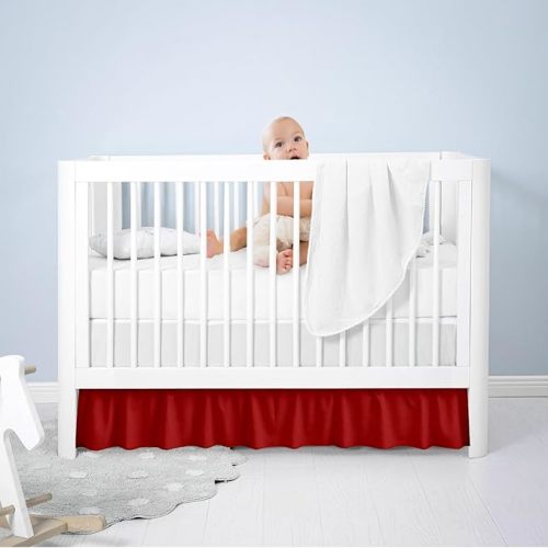 Dee's Collection Ruffled Crib Bed Skirt Standard - 52x28 Inch Nursery Toddler Ruffle Bedding Skirt 14" Deep Drop for Baby Girls, Boys, Soft and Breathable Microfiber Crib Bed Skirt Burgundy
