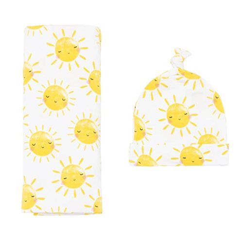 Little Sleepies Swaddle & Hat Set, Baby Swaddles Newborns, Soft Viscose from Bamboo Swaddle Blanket Wrap (Sunshine)
