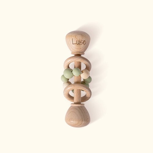 Personalized Baby Wooden Rattle Sensory Toy with Silicone Beads and Engraved Name Baby Shower Gift for Newborns New Mom - CANDYCHRISTY