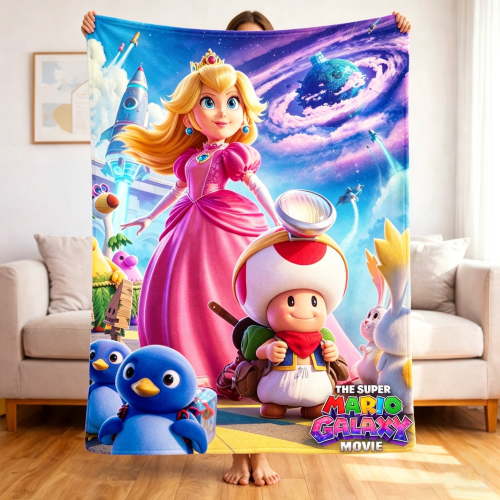 Premium Custom Flannel Blanket Personalized Soft Cozy Throw Blanket All Season Washable For Sofa Couch Bed Gift Home Dcor - Super Mario Galaxy 07 60x80