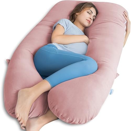 QUEEN ROSE Pregnancy Pillows for Sleeping, Cooling U Shaped Body Pillow, Maternity Pillow for Pregnant Women with Silky Soft Cover, Pink