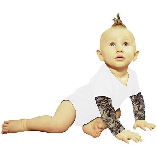 Wild Rose Baby Tattoo Shirt (Bodysuit with Tattoo Sleeves) - Grim Reaper Frankenstein Dragon Blackwork