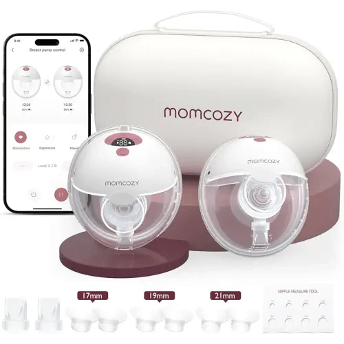 Momcozy M5 Smart App Control Hands Free Breast Pump, Double Wearable Breast Pump of Baby Mouth Double-Sealed Flange with 3 Modes & 9 Levels, Electric Pump Portable - 24mm, 2 Pack, Cozy Red