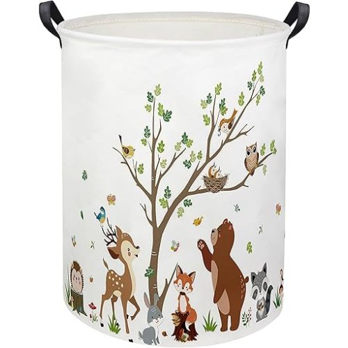 Kids Laundry Basket Baby Hamper Toy Storage Bin for Boys Room Decor Baby Nursery Hamper Gift Baskets for Bedroom Bathroom(Tree Animal)