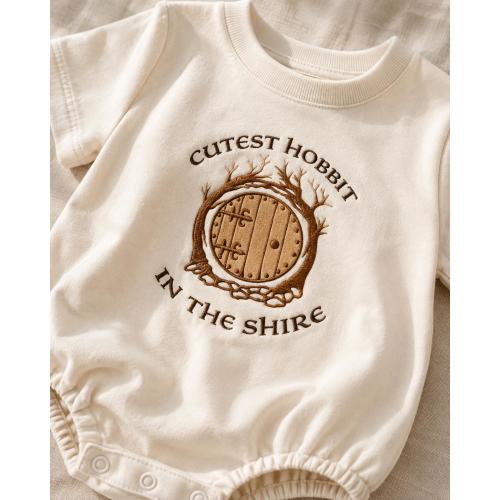 Cutest Hobbit In The Shire Embroidered Baby Romper, Fantasy Newborn Outfit, Bookish Baby Gift, Baby Shower Romper