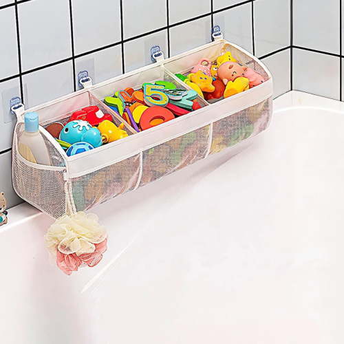 Original 3 Compartment Horizontal Large Openings Bath Toy Organizer for Tub, Capacity Upgrade Bath Toy Storage and Holder, Bathtub Toy Holder for Easy Access and Sorting of Toys.