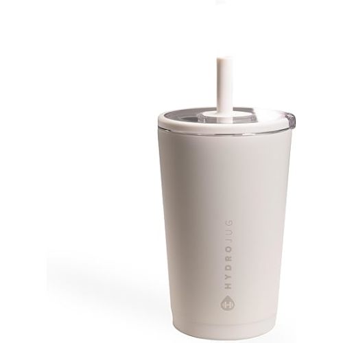HydroJug Everyday Tumbler 14 oz – Ceramic-Lined Insulated Tumbler with Straw and Soft-Touch Lid, Cup Holder Friendly, Double-Wall Vacuum Insulation, Reusable Travel Cup – Linen