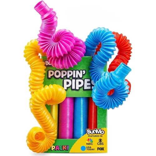 BUNMO Pop Tubes - Sensory Toys - Fidget Toys - Imaginative Play & Stimulating Creative Learning - Hours of Fun for Kids - Tons of Ways to Play - Non-Mouthable Toy 3+ - 4 Pack Large