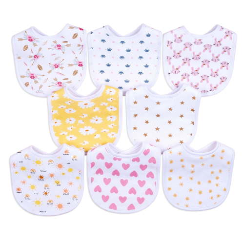 8 Count Soft Cotton U-Shaped Drool Bibs, Absorbent Teething Feeding Bib Set for Newborn Girls Boys