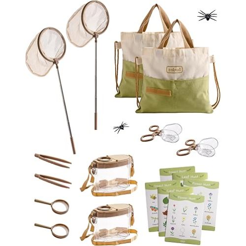 ROBUD Dual Kids Explorer Kit, Bug Catcher Kit with Bags Kit, Green Outdoor Exploration Set for Camping, Montessroi Toy for Kids Coming Closer to Nature,WRP29