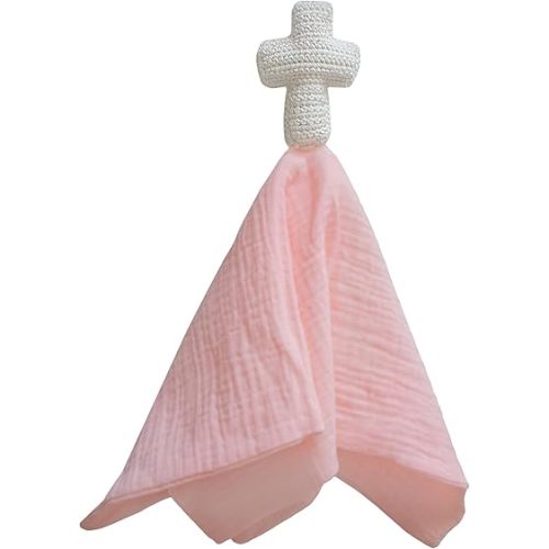 Cross Loveys for Babies | Newborn Baby Lovey Religious Baby Gifts | Baby Security Blanket (Pink)