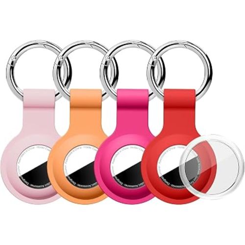 Linsaner 4 Pack Waterproof Case for AirTag 2nd Gen (2026) & 1st Gen, Shockproof Silicone Holder with Ultra-Clear Front Cover, Full Body Protector for Air Tags, Keys, Luggage, Pink/Orange/Hot Pink/Red