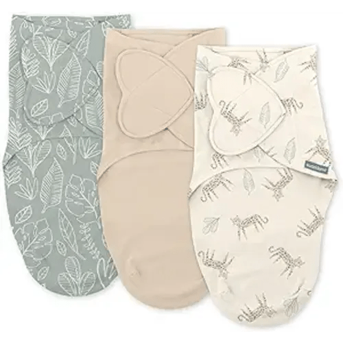 SwaddleMe by Ingenuity Monogram Collection Baby Swaddle, 100% Cotton, Improves Sleep & Calms Startle Reflex, 0-3 Months, Pocket Fold Design for Easy Changes, 1.0 TOG, 3-Pack - Born Free