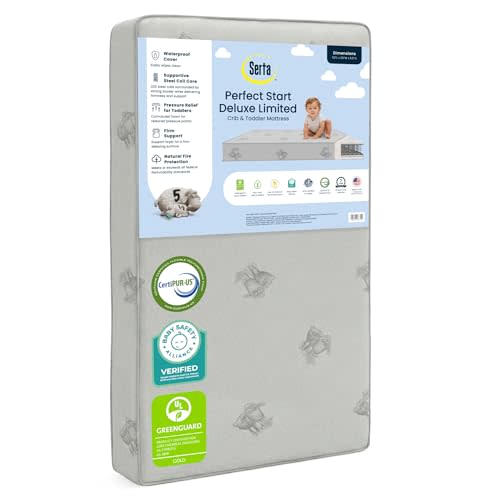 Serta Perfect Start Deluxe Limited Dual Sided Baby Crib Mattress and Toddler Mattress, GREENGUARD Gold Certified, Firm Support, Waterproof, 7 Year Warranty, Made in USA