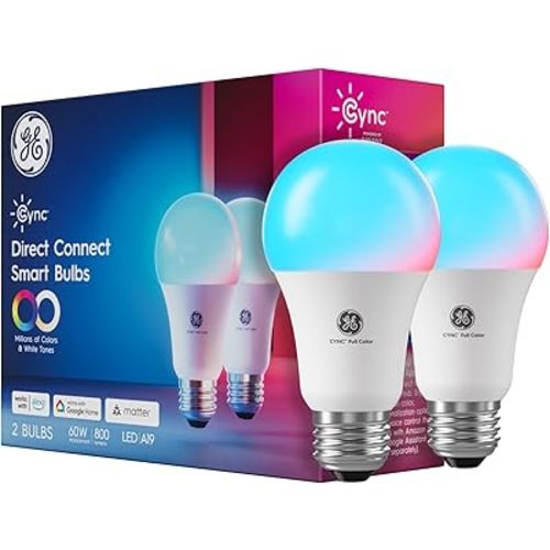 Cync GE A19 LED Smart Light Bulbs, Room Decor Aesthetic Bluetooth and WiFi Color Changing Lights, LED Indoor Light Bulb, Compatible with Alexa and Google (2 Pack)