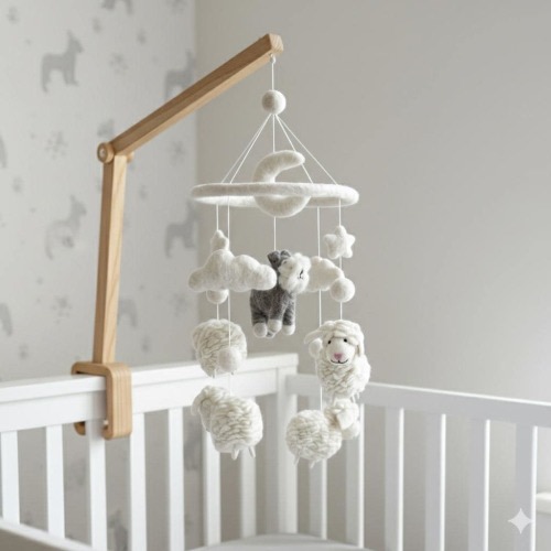 Schnauzer + Sheep Baby Mobile For Nursery Decor, Wool Felt Counting Sheep, Baby Shower's Gift, Crib Mobile, Nursery Gift for Dog Lovers