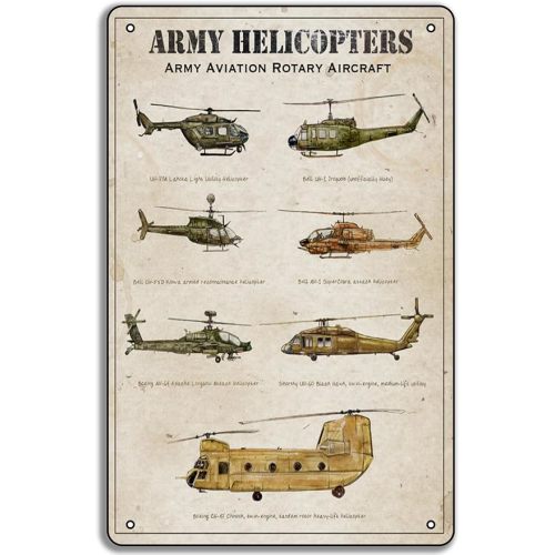 Army Aviation Helicopters Archival Print 8x12in Metal Tin Sign – Rotary Aircraft Military Art for Aviation Lovers