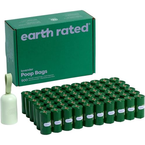 Earth Rated Dog Poop Bag Holder, Durable and Guaranteed Leakproof, Lavender Scented, 1 Dispenser and 900 Bags