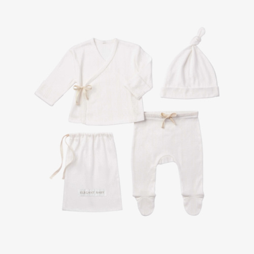 White Organic Cotton Pointelle Layette 3 Pc Gift Set