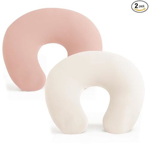 Konssy 2 Pack Nursing Pillow Covers, Stretchy and Soft Nursing Cover for Breastfeeding Pillows, Pillow Slipcover for Baby Girls Boys Newborn (Beige,Pink), Standard