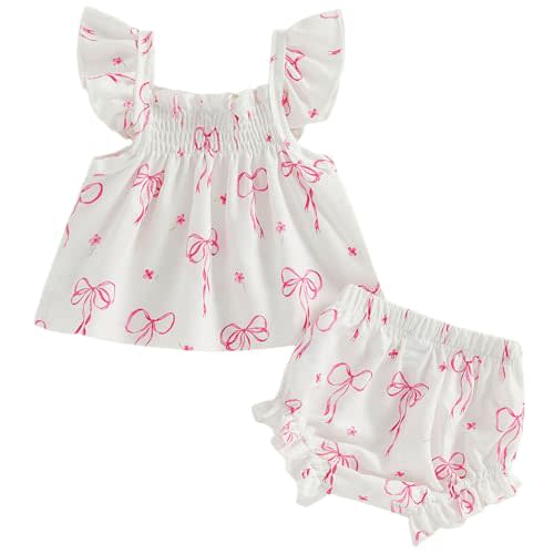 Mubineo Baby Girl Summer Clothes Cute Ruffle Tops Dress Shorts Outfits Set Infant Toddler Shirt Bloomers Princess Outfit