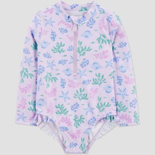 Carter's Just One You® Toddler Girls' Long Sleeve Sea Life Rash Guard One Piece Swimsuit - Purple