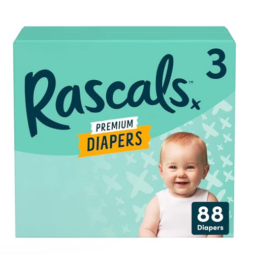 Rascals Premium Absorbent Baby Diapers with Deep Pocket and Triple Leak Guards for Blowout Protection (3-88ct)