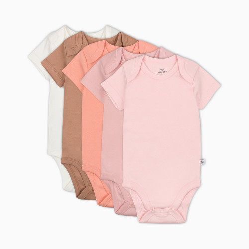 Honest Baby Clothing 5-Pack Organic Cotton Short Sleeve Bodysuits - Pink Sands, 0-3 M, 5