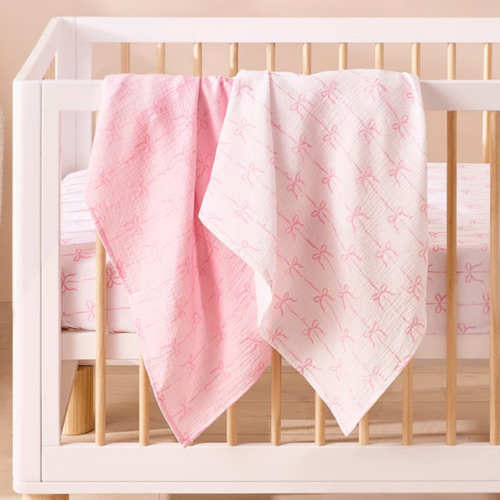 ADAIRS Pink Beautiful Bow Cotton Muslin Baby Swaddles 2pk