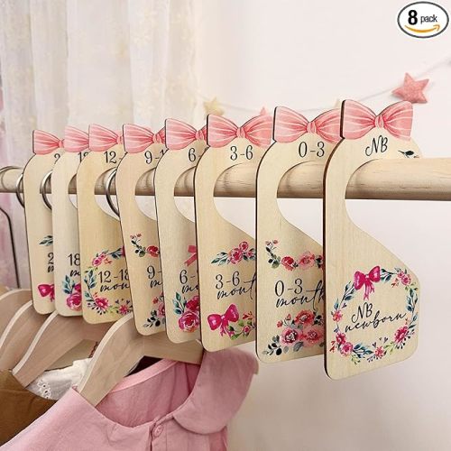 Baby Closet Dividers 8pcs Double-Sided Baby Clothes Dividers for Closet Wooden Nursery Decor for Gilrs Wardrobe-Ideal Baby Size Closet Organizer